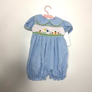 Baby‎ Bunny Easter Collared Gingham Blue Smocked Bubble